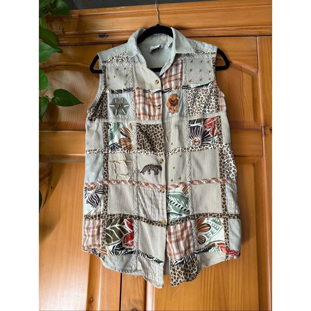 Studio Collection Animal Print Patchwork Vest – B… - image 1